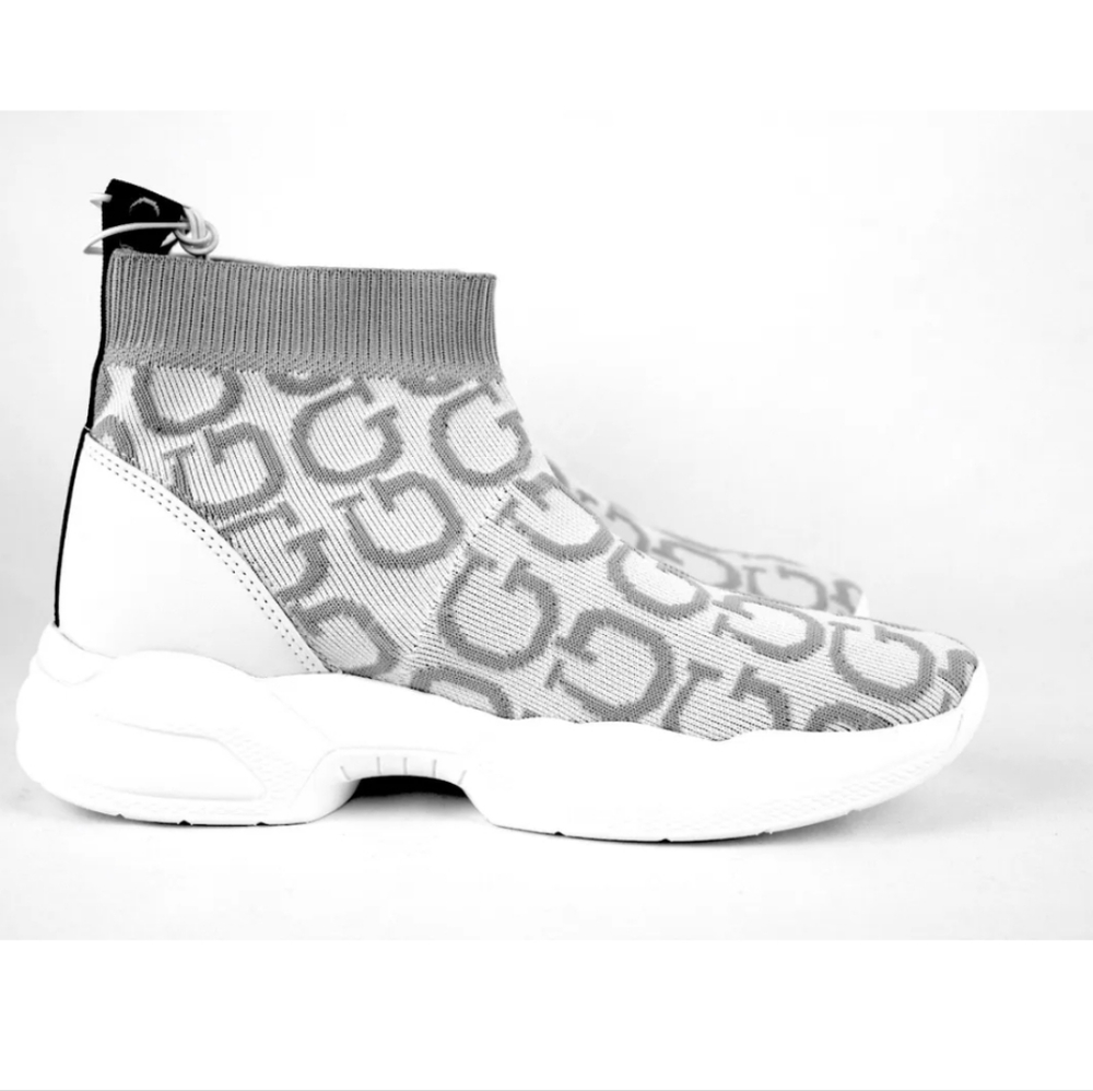 Guess White and Gray Logo Knit Sock Sneakers